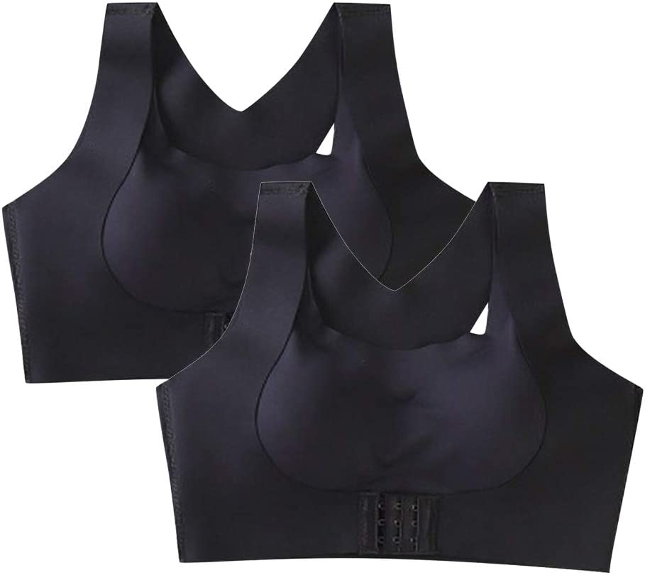 1 Pc Seamless Front Buckle Support Bra Womens Full Coverage Front Closure Wire Free Back Support Posture Bra S207890