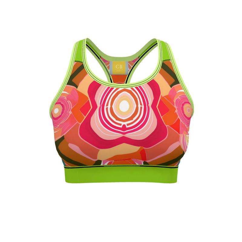 Abstract Cabbage Rose Unpadded Sports Bra