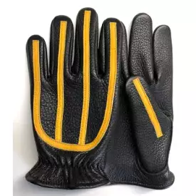 American Deerskin Leather Motorcycle Gloves with Yellow Wipers Made in USA FLG-1595