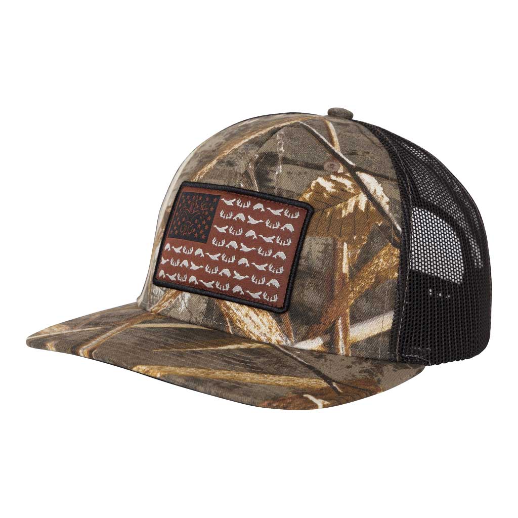 American Flag Snapback Camo Fishing Hat - Multicam Black