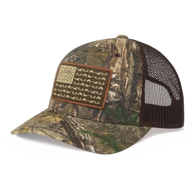 American Flag Snapback Camo Fishing Hat - Multicam Black