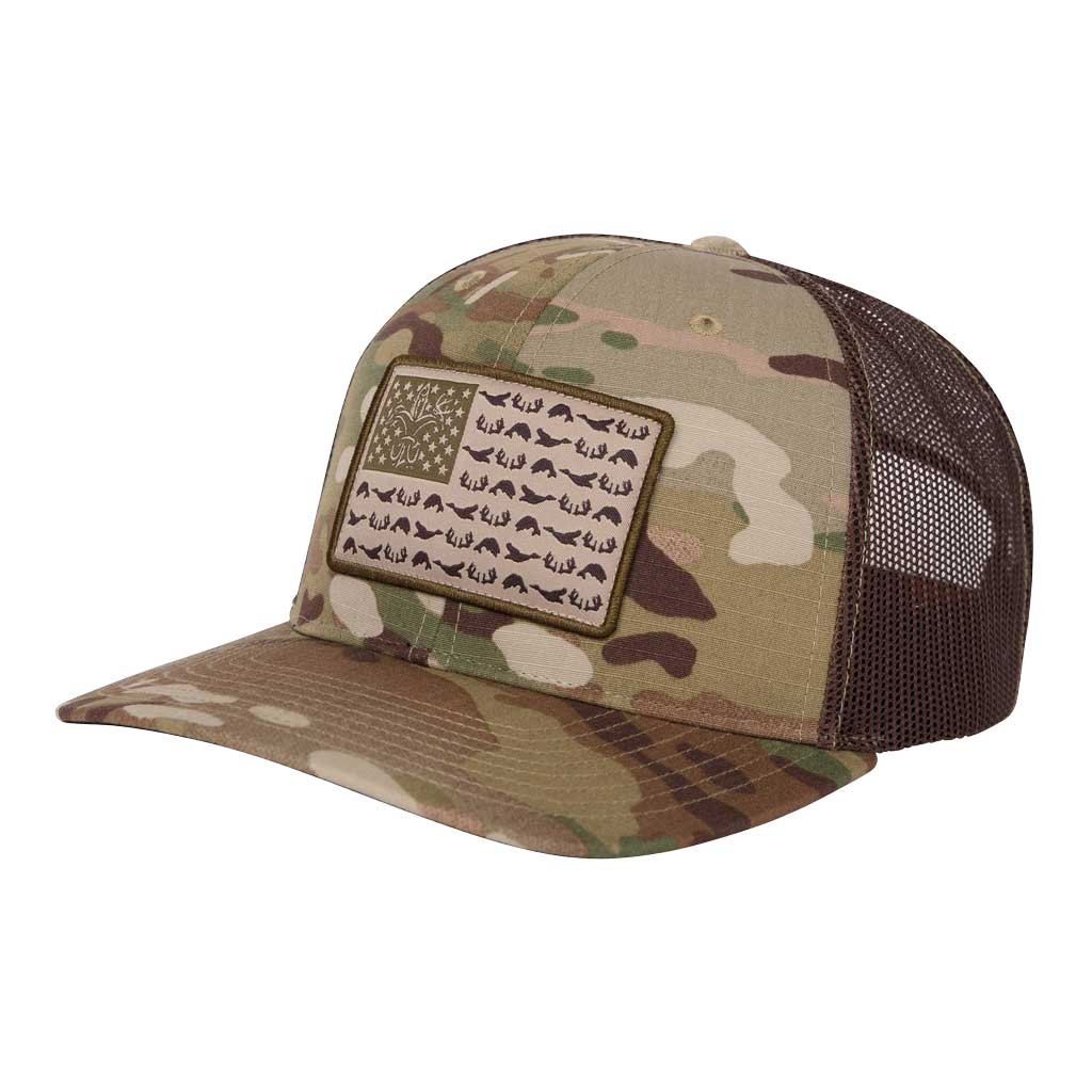 American Flag Snapback Camo Hunting Hat - Realtree Xtra