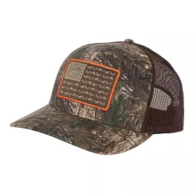 American Flag Snapback Camo Hunting Hat - Realtree Xtra/Blaze