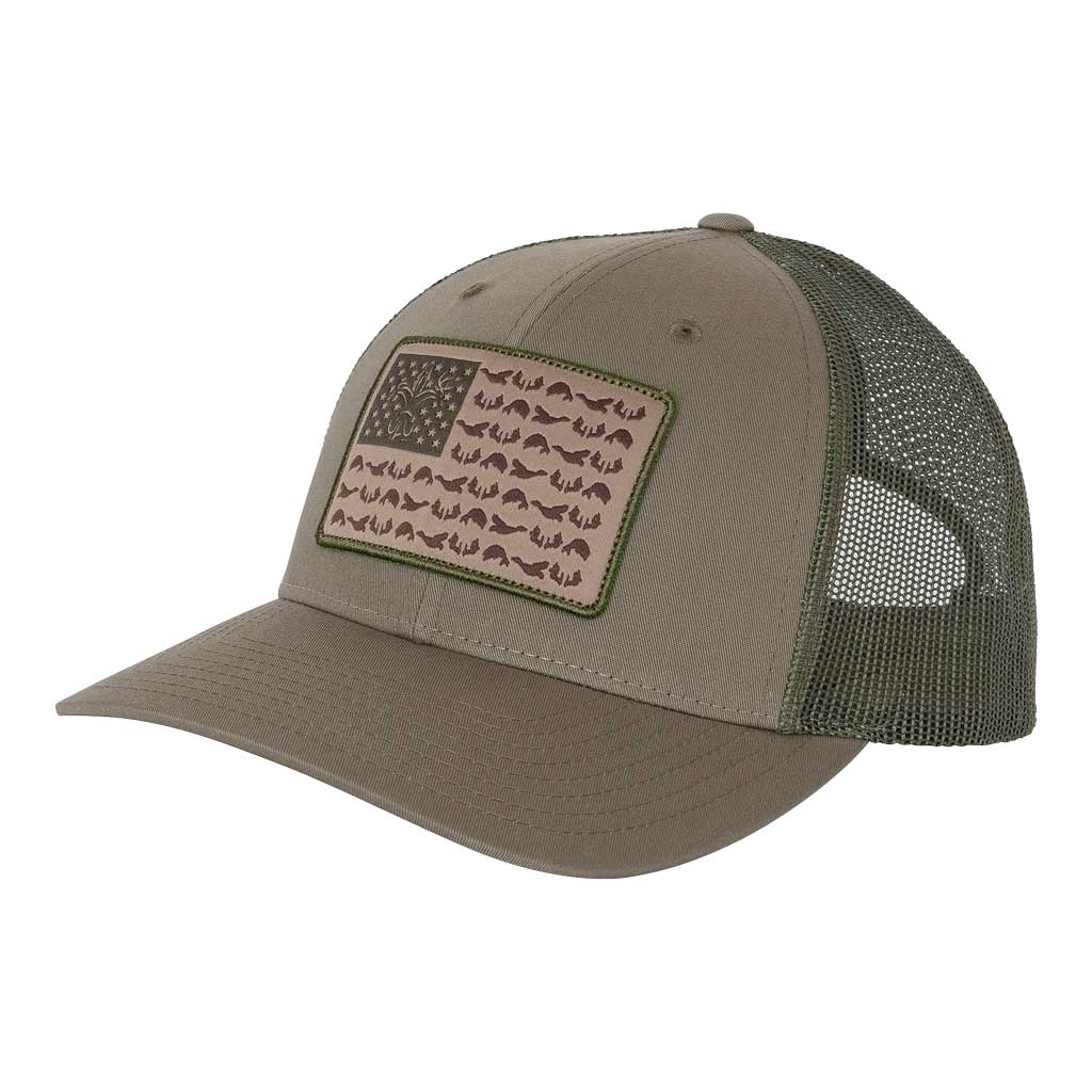 American Flag Snapback Fishing Hat - Khaki/Dark Loden