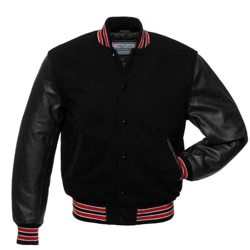 Biker Gear Pro Classic Hybrid Varsity Jacket University Letterman Bomber Jacket-Pure Wool & Original Cowhide Leather Jacket, All