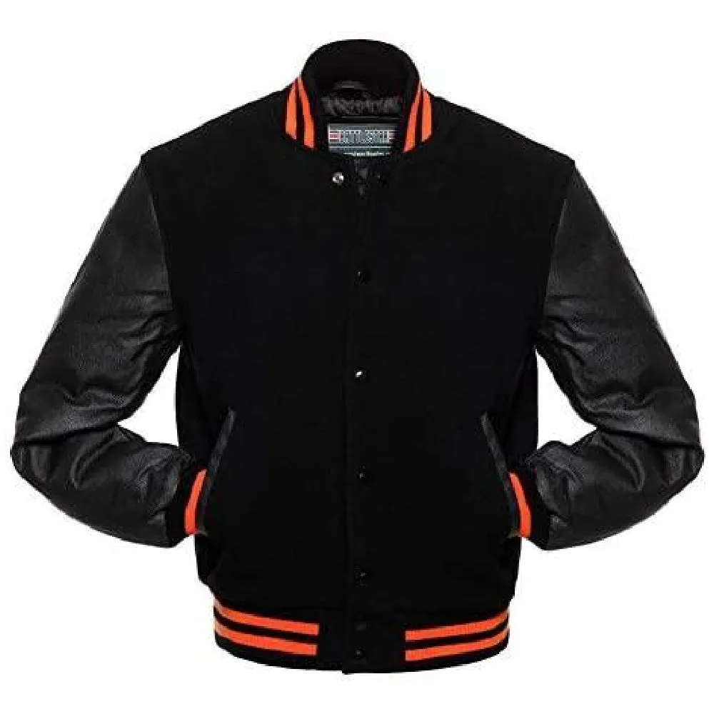 Biker Gear Pro Classic Hybrid Varsity Jacket University Letterman Bomber Jacket-Pure Wool & Original Cowhide Leather Jacket, All