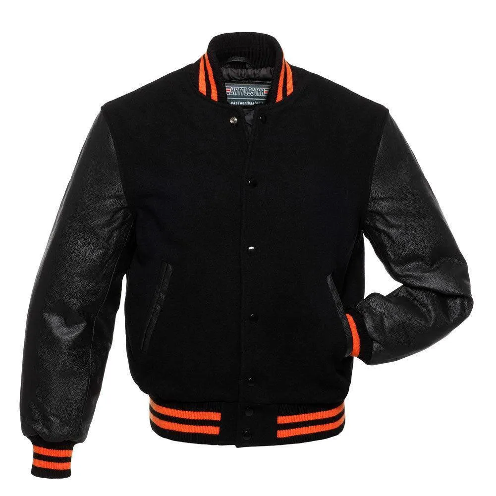 Biker Gear Pro Classic Hybrid Varsity Jacket University Letterman Bomber Jacket-Pure Wool & Original Cowhide Leather Jacket, All