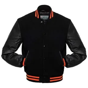 Biker Gear Pro Classic Hybrid Varsity Jacket University Letterman Bomber Jacket-Pure Wool & Original Cowhide Leather Jacket, All