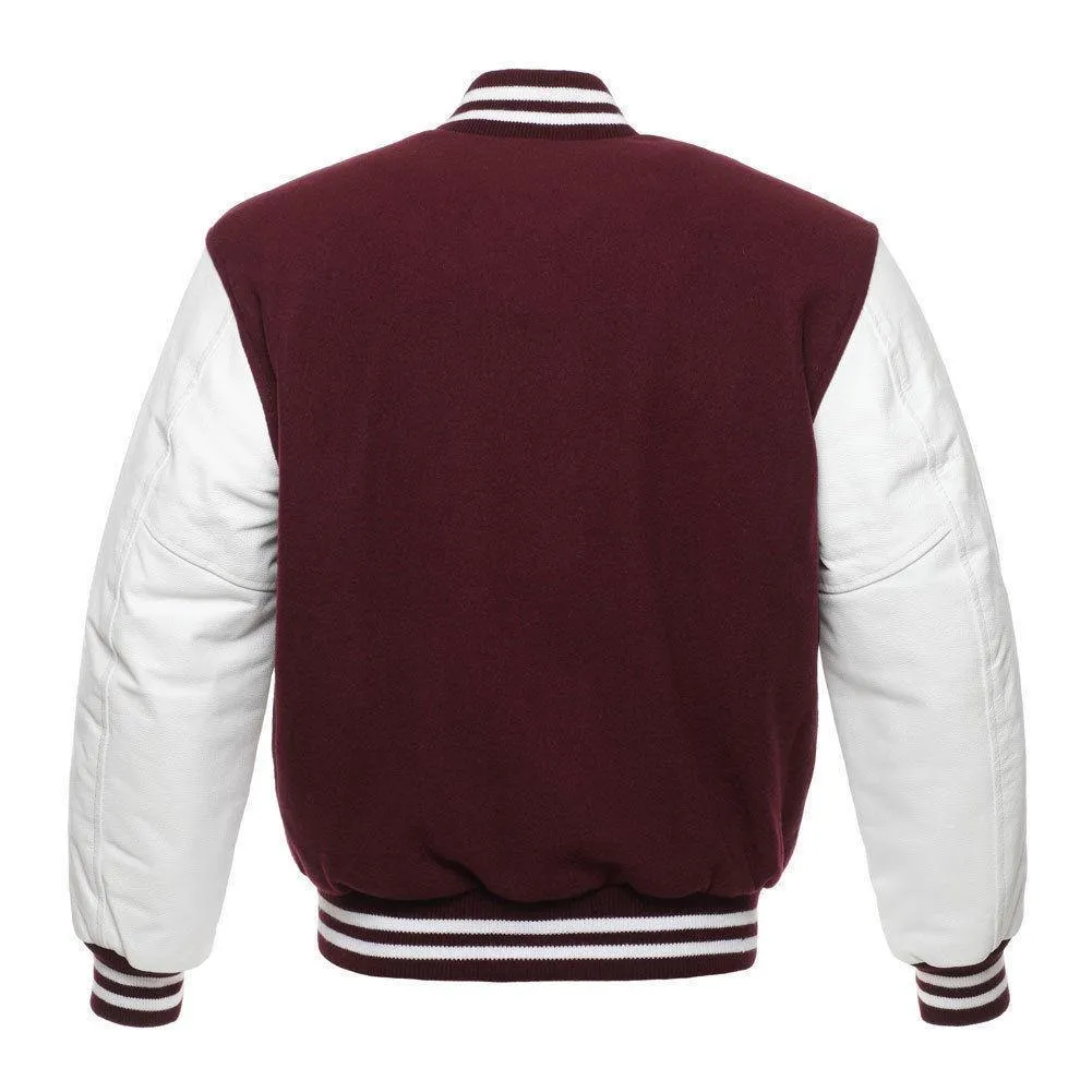 Biker Gear Pro Classic Hybrid Varsity Jacket University Letterman Bomber Jacket-Pure Wool & Original Cowhide Leather Jacket, Mar