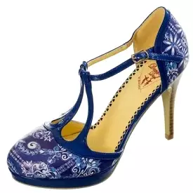 Blue Floral Retro Print T-Strap High Heels