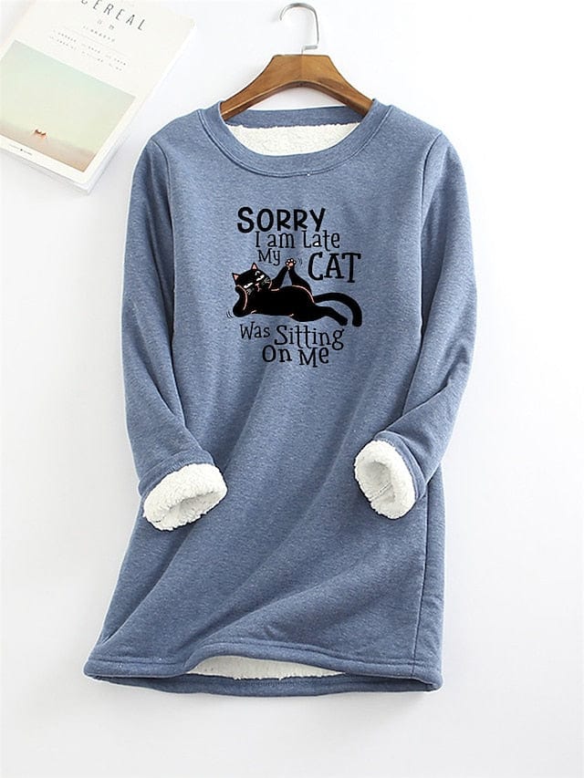 Cozy Cat Letter Sherpa Fleece Women's Sweatshirt