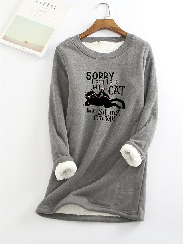 Cozy Cat Letter Sherpa Fleece Women's Sweatshirt