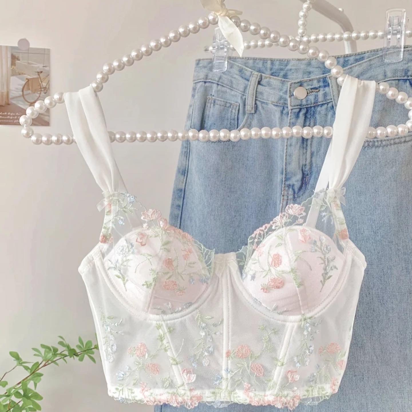 Floral lace strap bra crosse tops