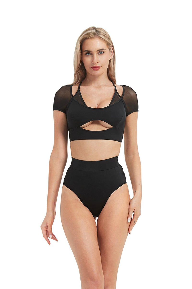 Hamade Activewear Mesh Hollow Front Crop Top - Black