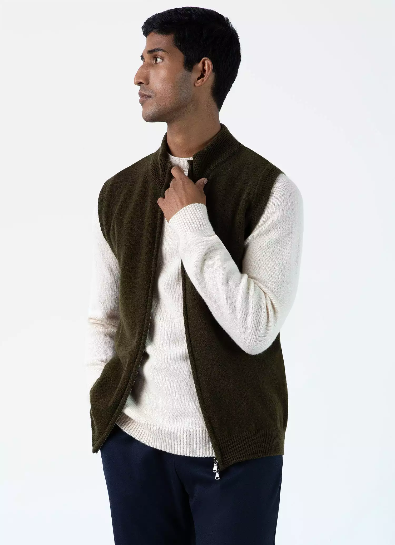 Men's Lambswool Gilet in Dark Olive