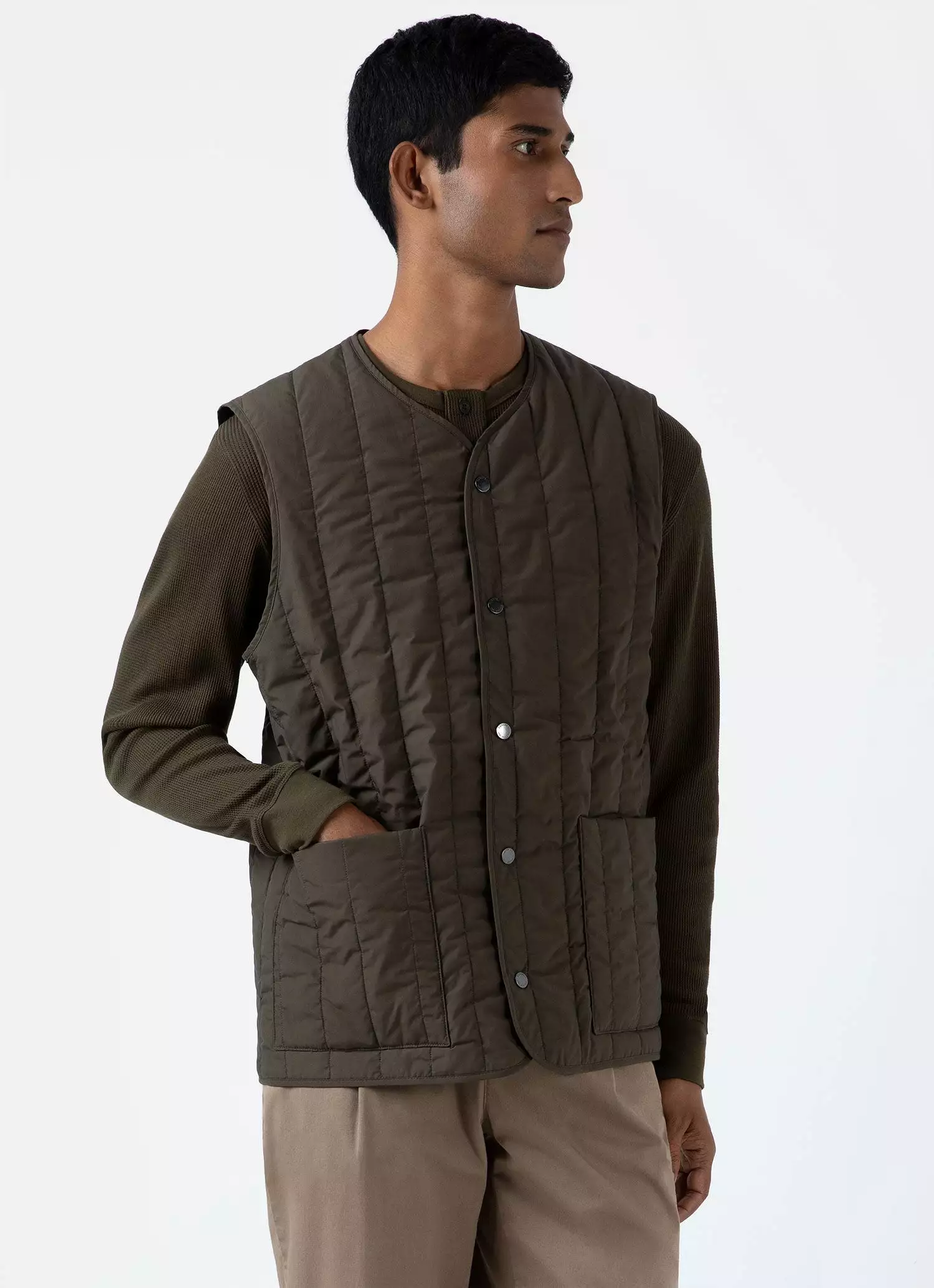 Men's Quilted Liner Gilet in Dark Olive