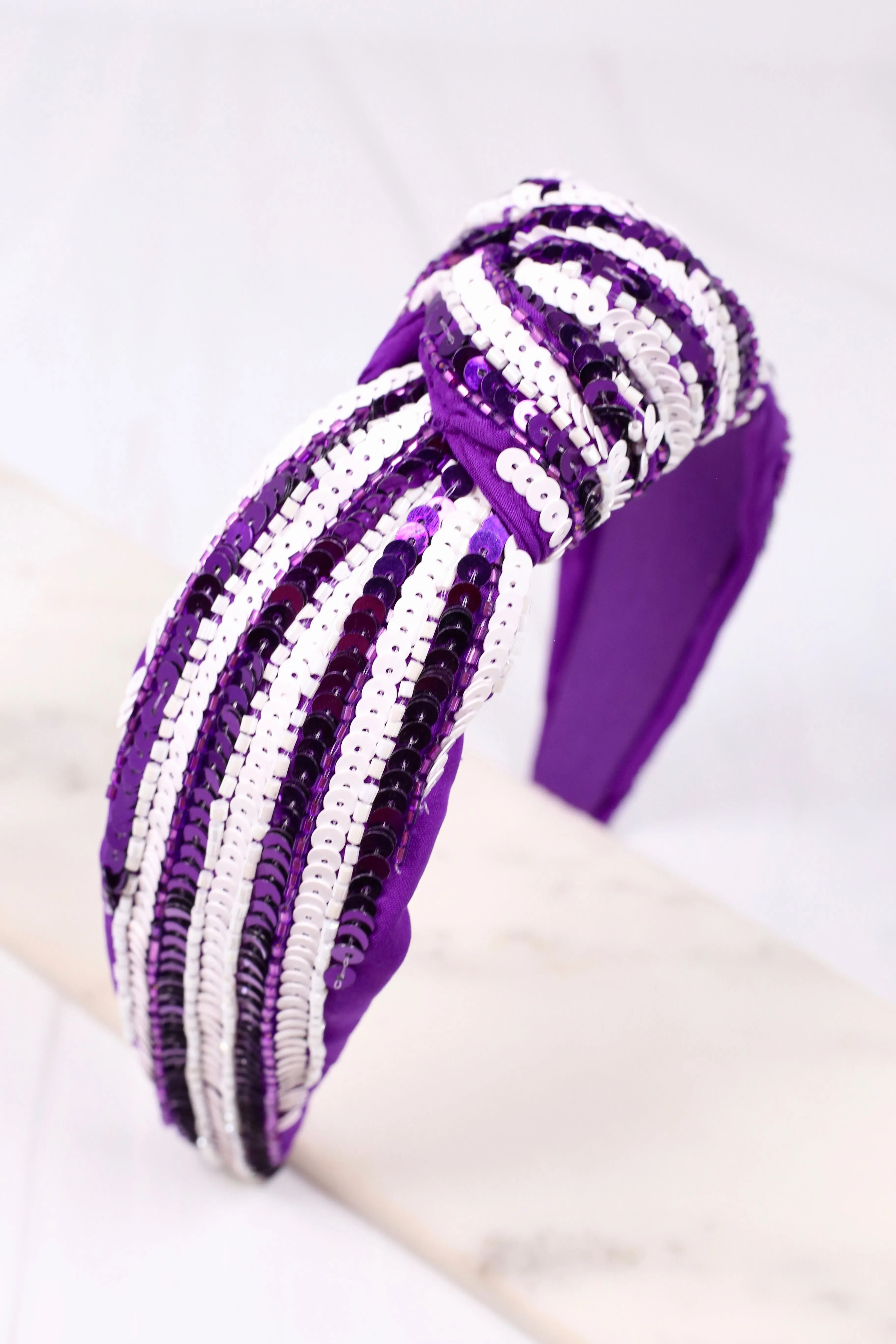 Natasha Sequin Striped Headband PURPLE WHITE