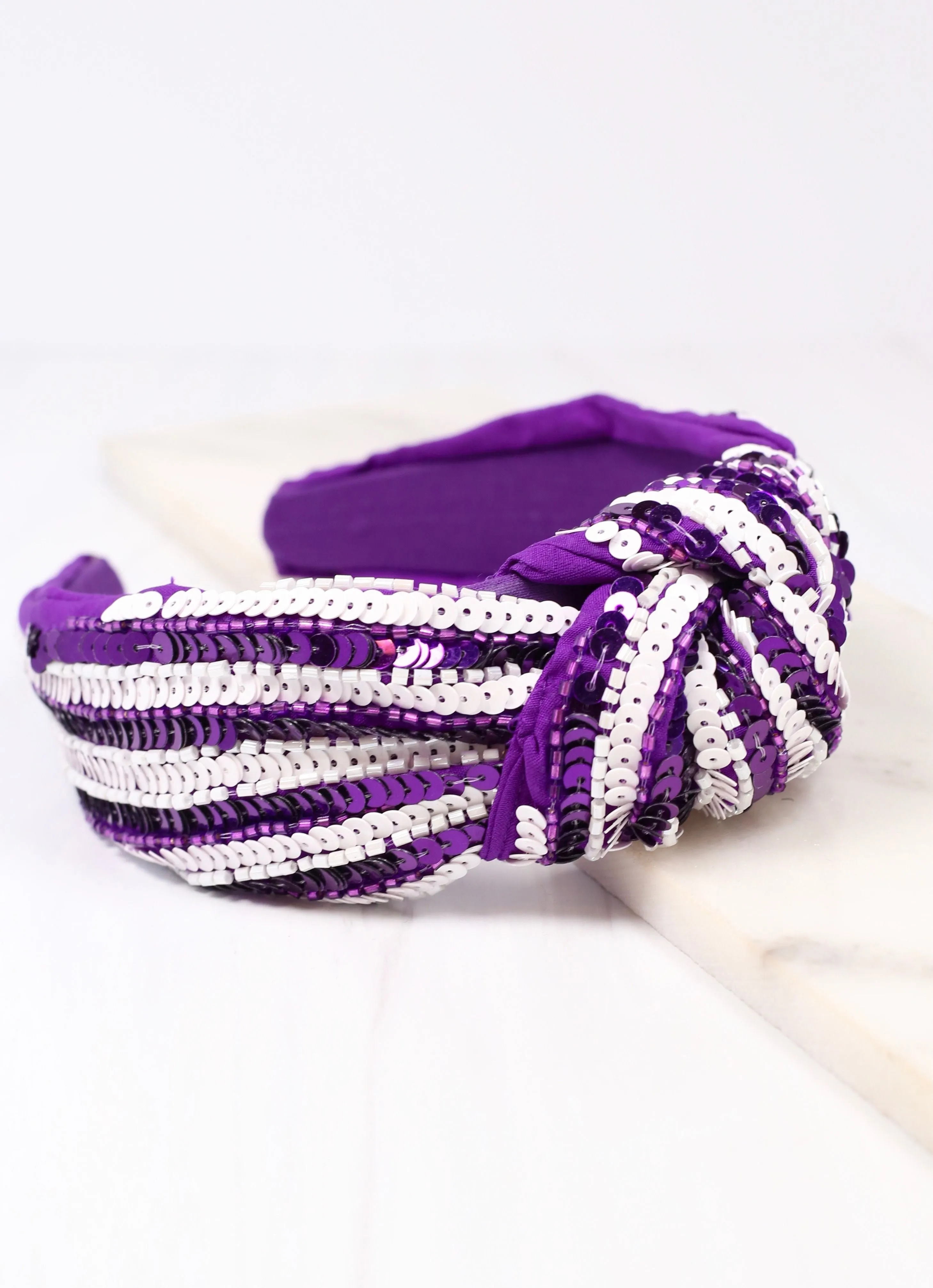 Natasha Sequin Striped Headband PURPLE WHITE