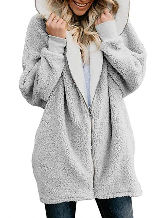 Oversized Sherpa Fleece Zipper for Women with Long Sleeves and Fleece Lining