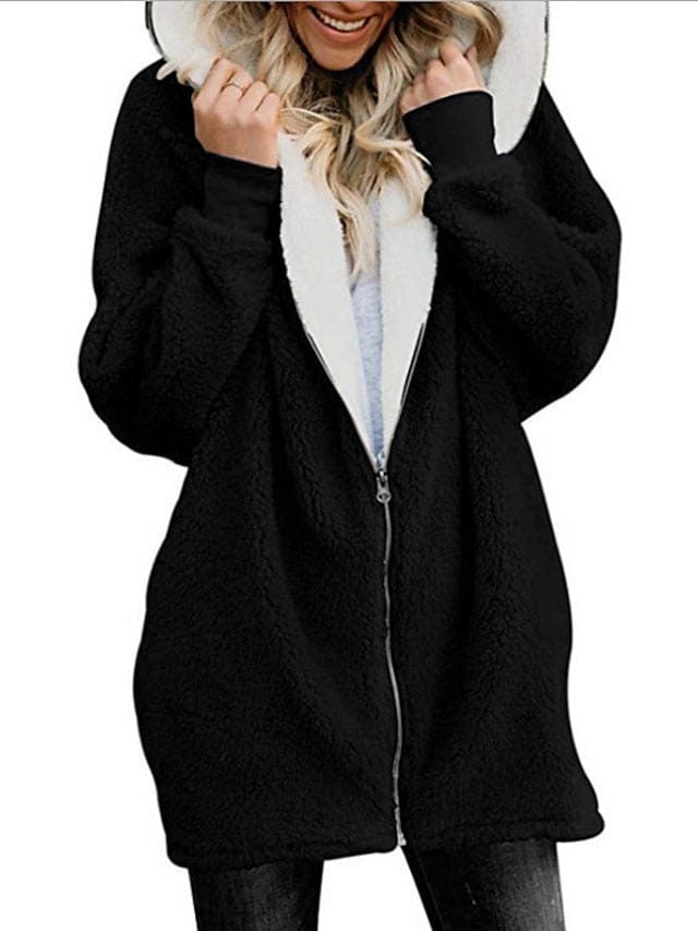 Oversized Sherpa Fleece Zipper for Women with Long Sleeves and Fleece Lining