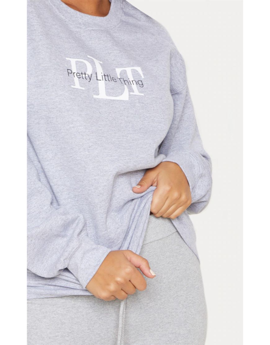 Pretty Little Thing Print Sweatshirt Fleece Pale Grey