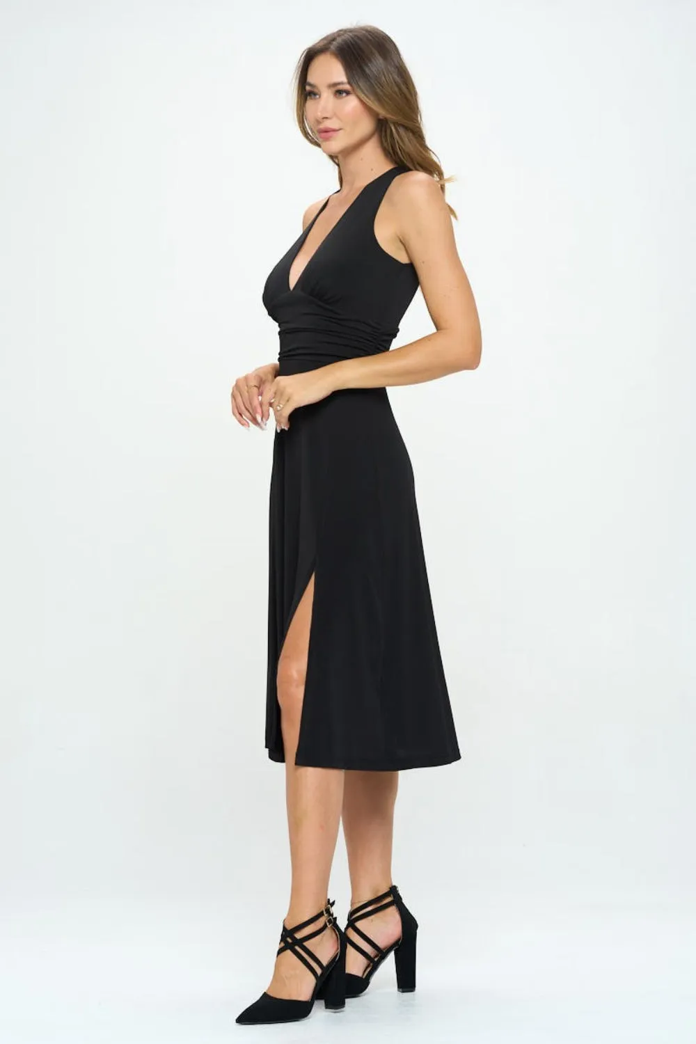 Rachel Ruched Waist Sleeveless Slit Dress