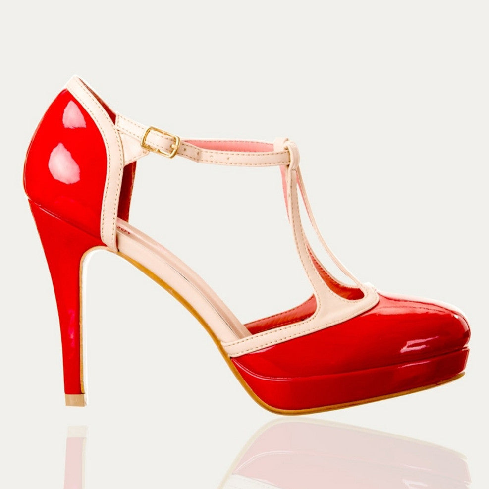 Red and Cream Platform Strappy High Heels