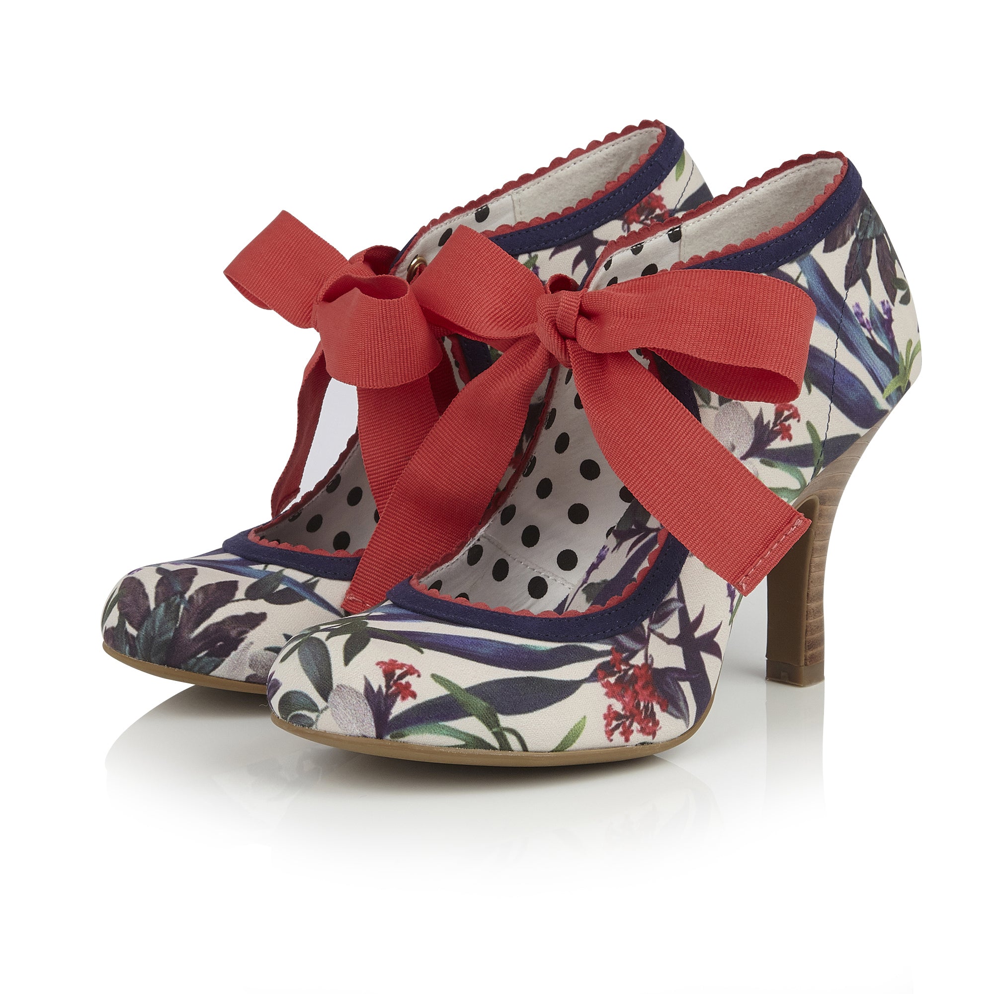 Ruby Shoo Willow Sage Floral Print Ribbon Tie Court Shoes