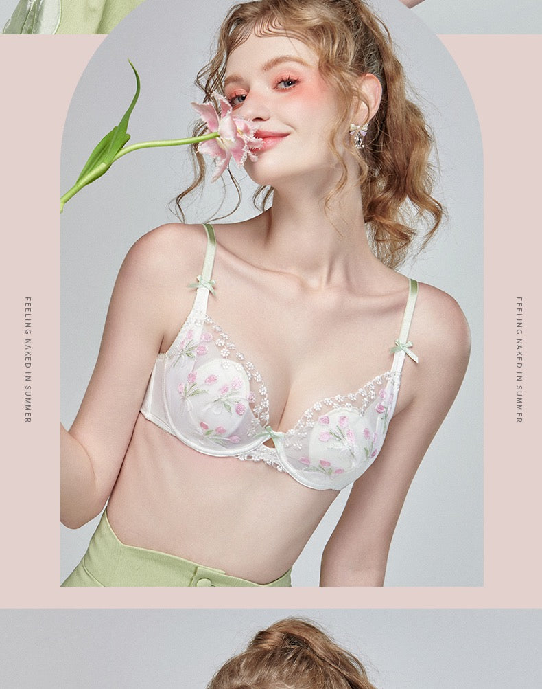 “Skincare” flower embroidery bra