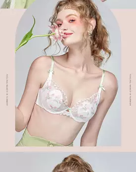 “Skincare” flower embroidery bra