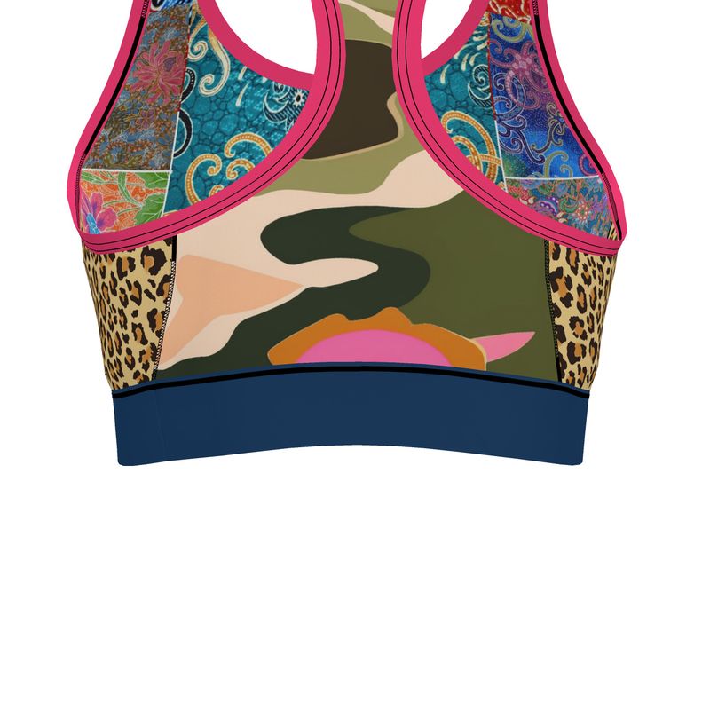 Sweet Clementine Art Deco Batik Patchwork Unlined Sports Bra