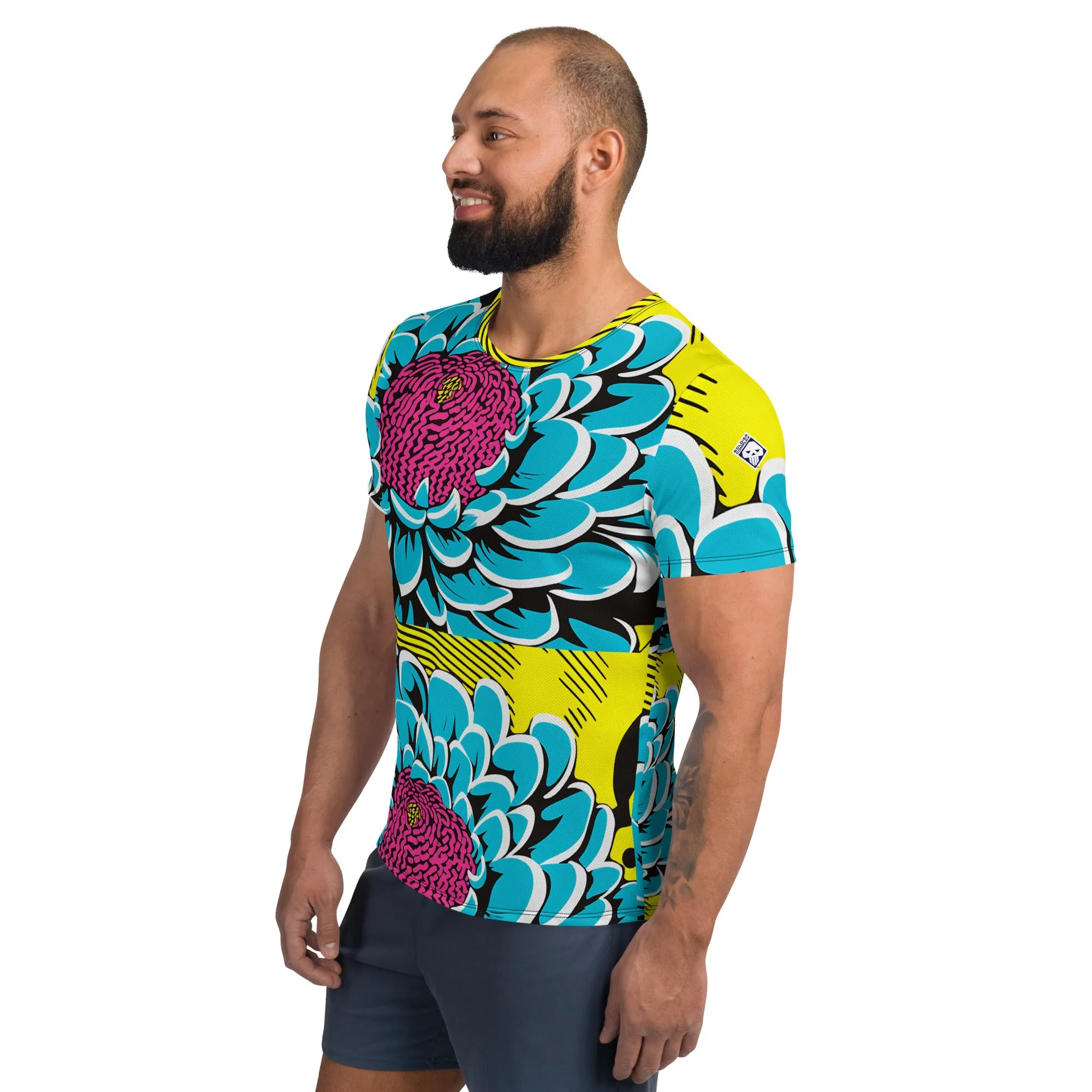 Upgrade Your Training Gear with Men's Pop Art BJJ Short Sleeve Rash Guard - Dahlia Print 002