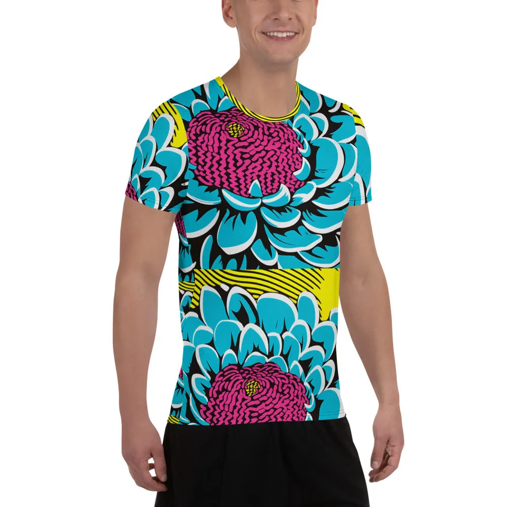 Upgrade Your Training Gear with Men's Pop Art BJJ Short Sleeve Rash Guard - Dahlia Print 002