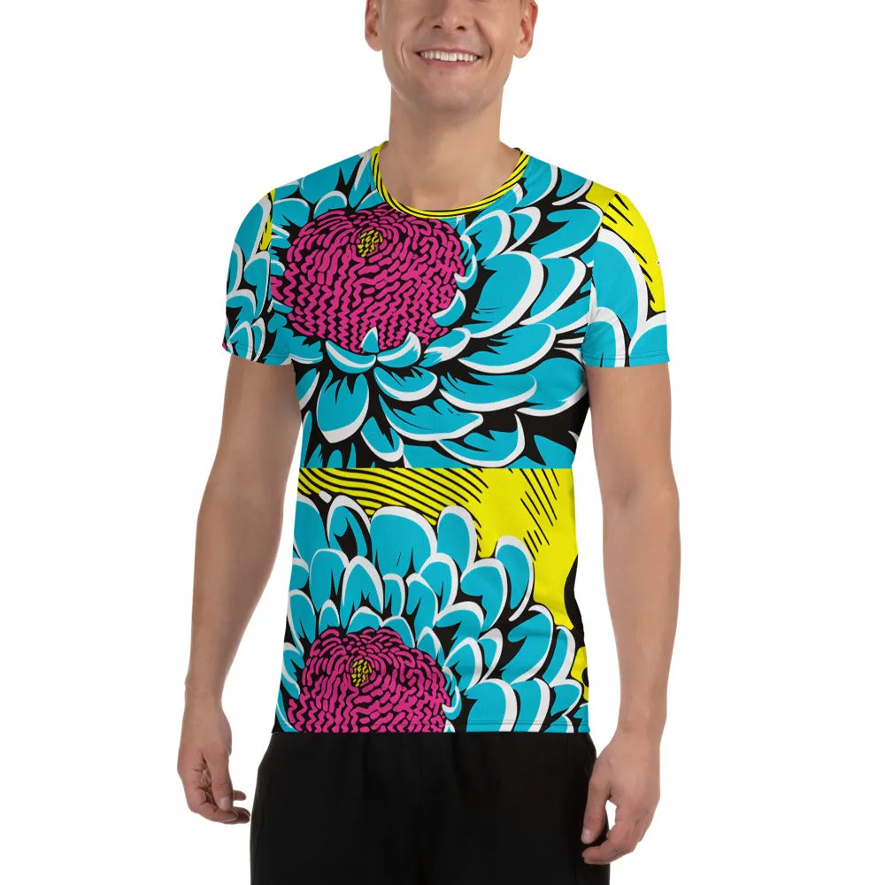 Upgrade Your Training Gear with Men's Pop Art BJJ Short Sleeve Rash Guard - Dahlia Print 002