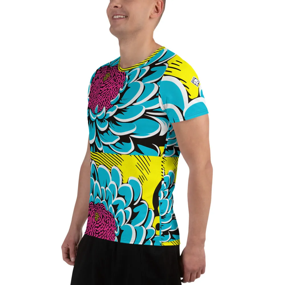 Upgrade Your Training Gear with Men's Pop Art BJJ Short Sleeve Rash Guard - Dahlia Print 002