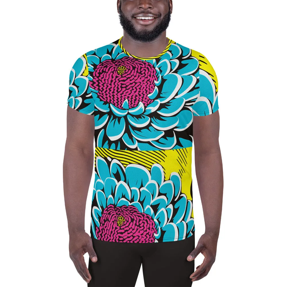 Upgrade Your Training Gear with Men's Pop Art BJJ Short Sleeve Rash Guard - Dahlia Print 002