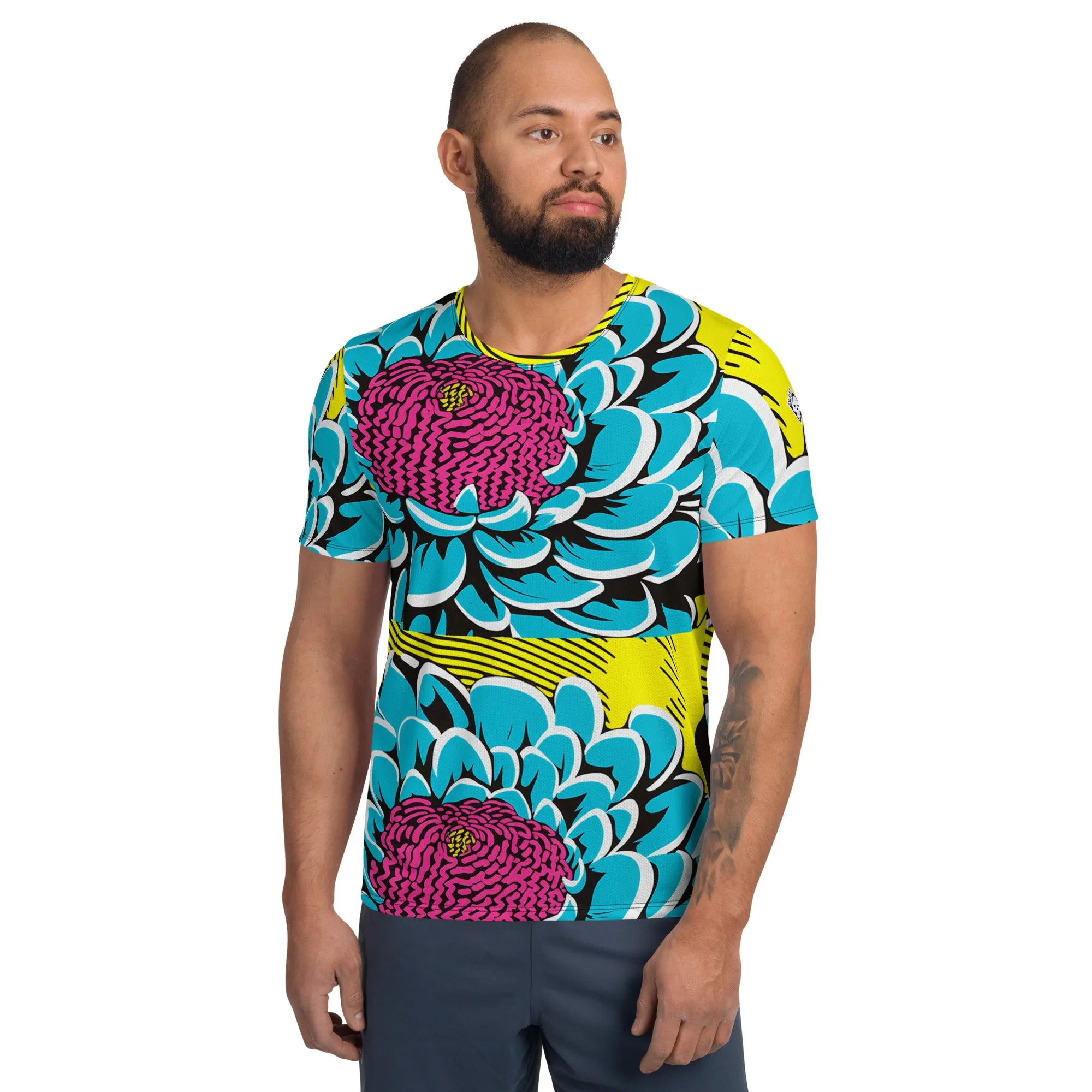 Upgrade Your Training Gear with Men's Pop Art BJJ Short Sleeve Rash Guard - Dahlia Print 002