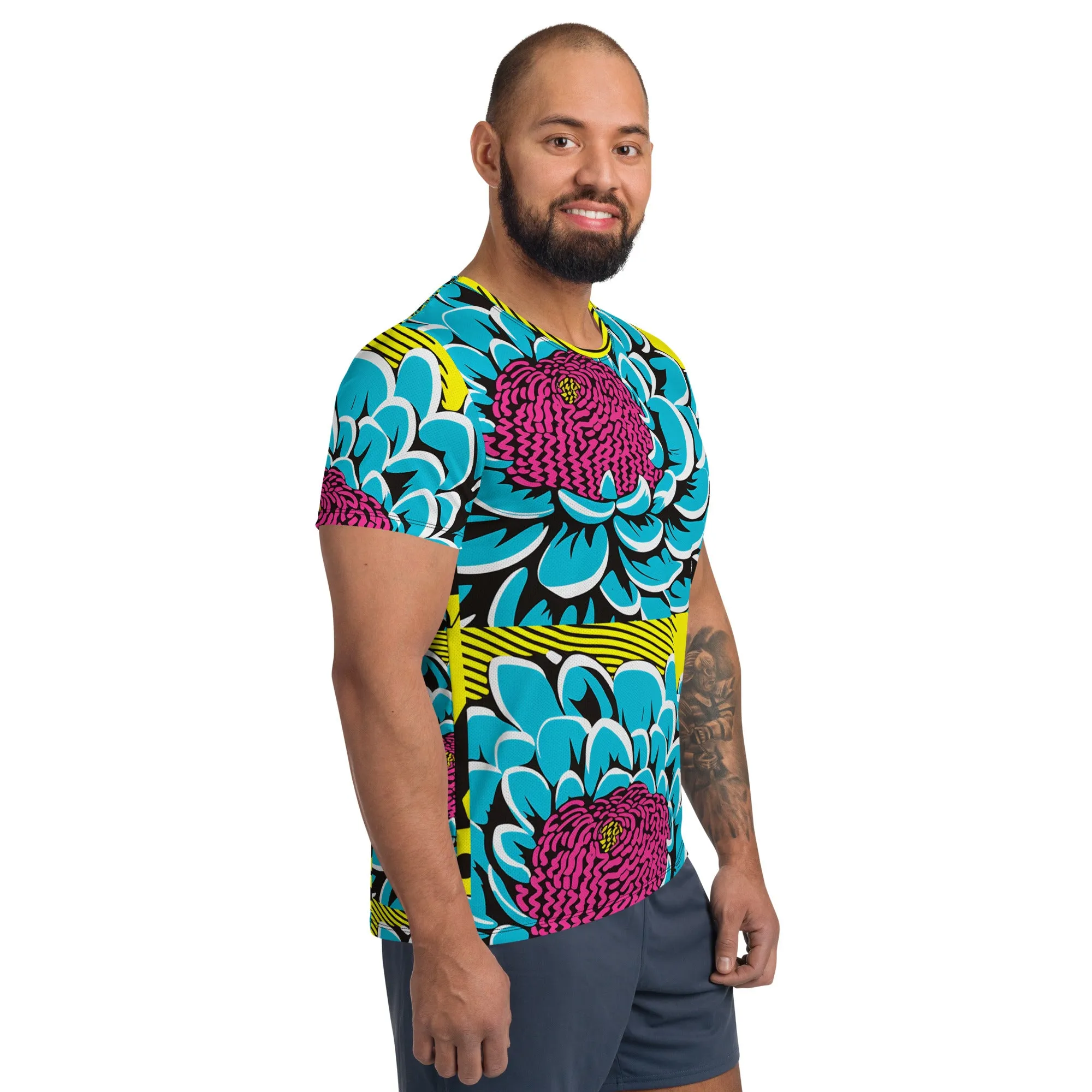 Upgrade Your Training Gear with Men's Pop Art BJJ Short Sleeve Rash Guard - Dahlia Print 002