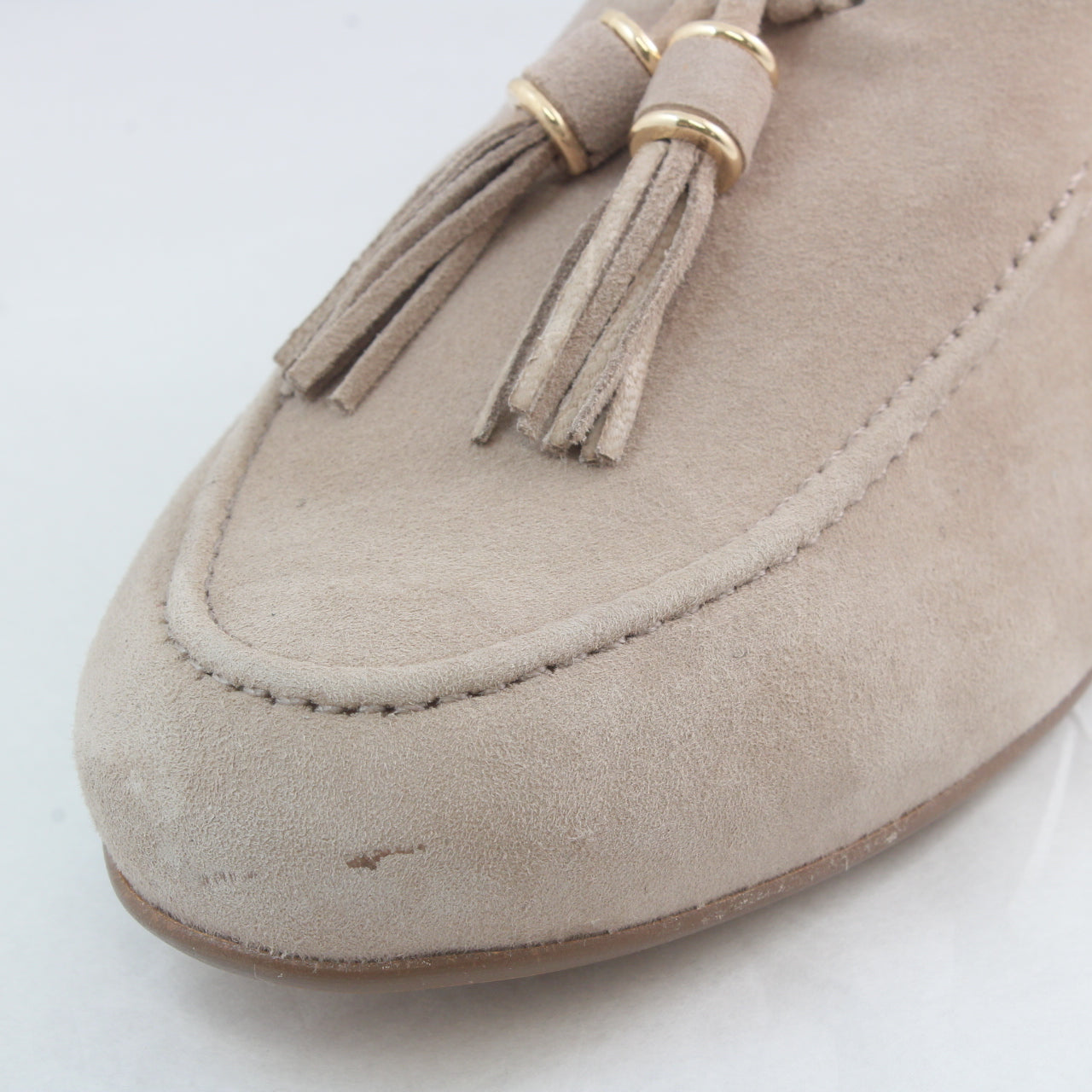 Womens Office Flick Retro Tassle Loafers Taupe Suede