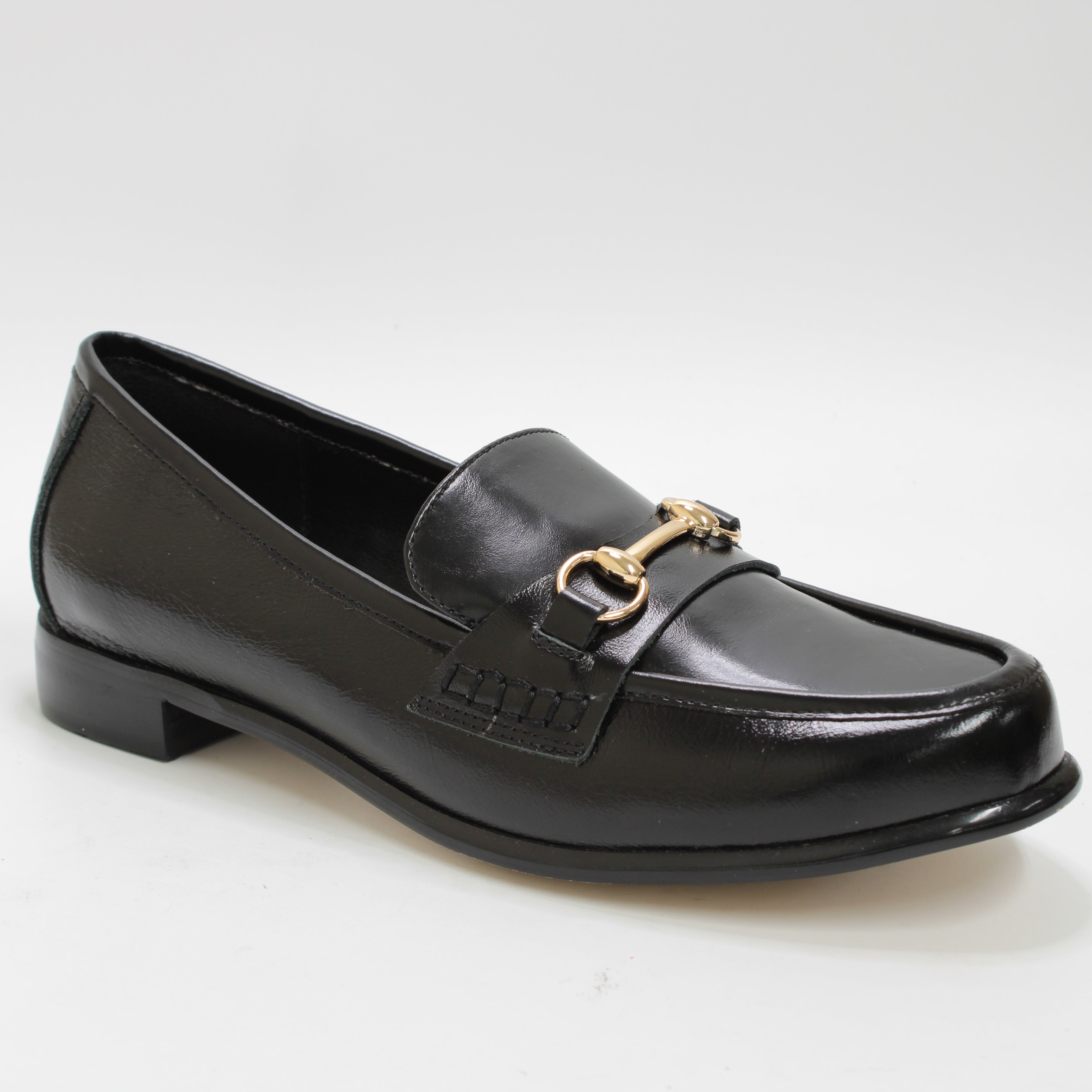 Womens Office Formula Snaffle Trim Leather Loafers Black Leather